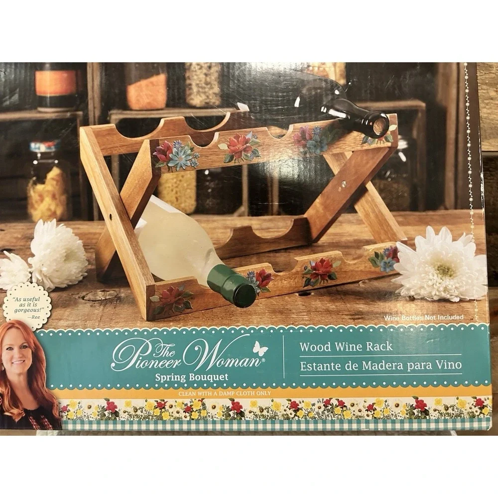 Pioneer Woman WOOD WINE RACK‎ SPRING BOUQUET NIB